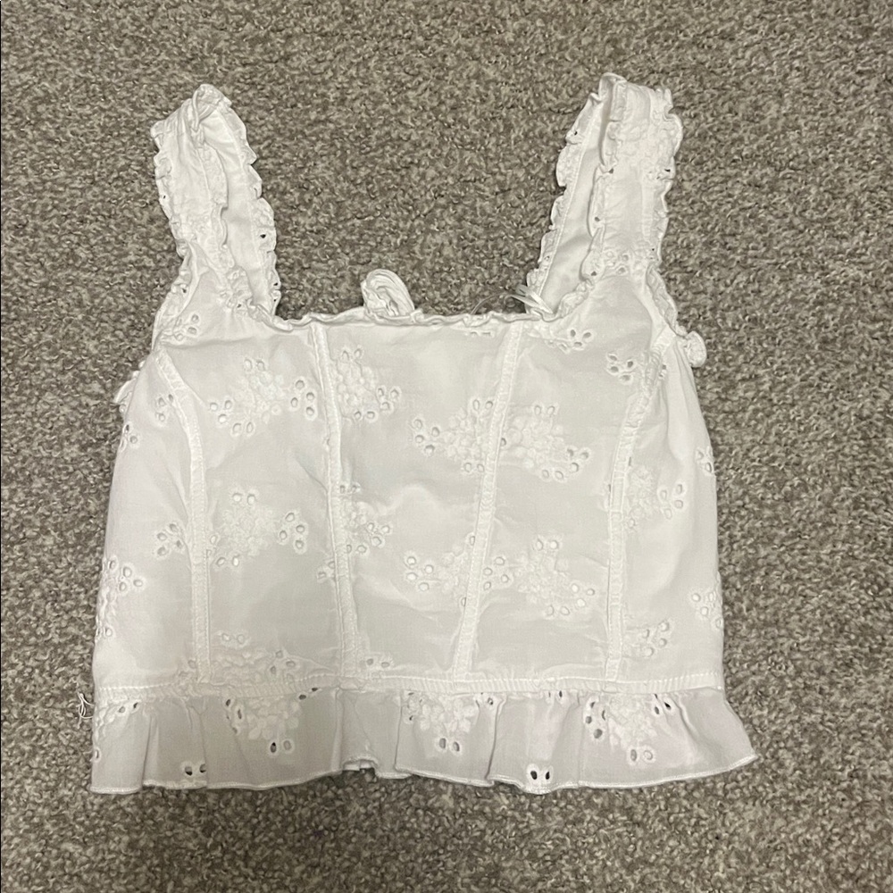 White Eyelet Ruffle Crop Top